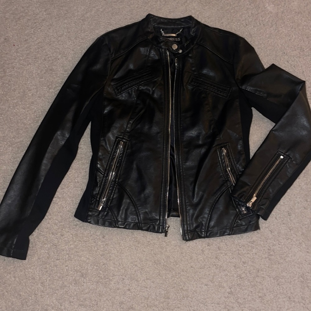 Express black faux leather moto jacket